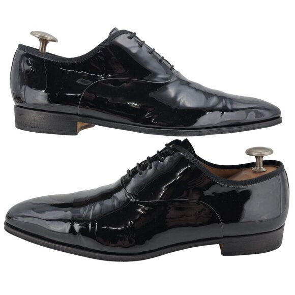 Magnanni Saks Fifth Ave Black Patent Leather Dress Shoes Men 11.5 Formal Oxfords - Picture 4 of 15
